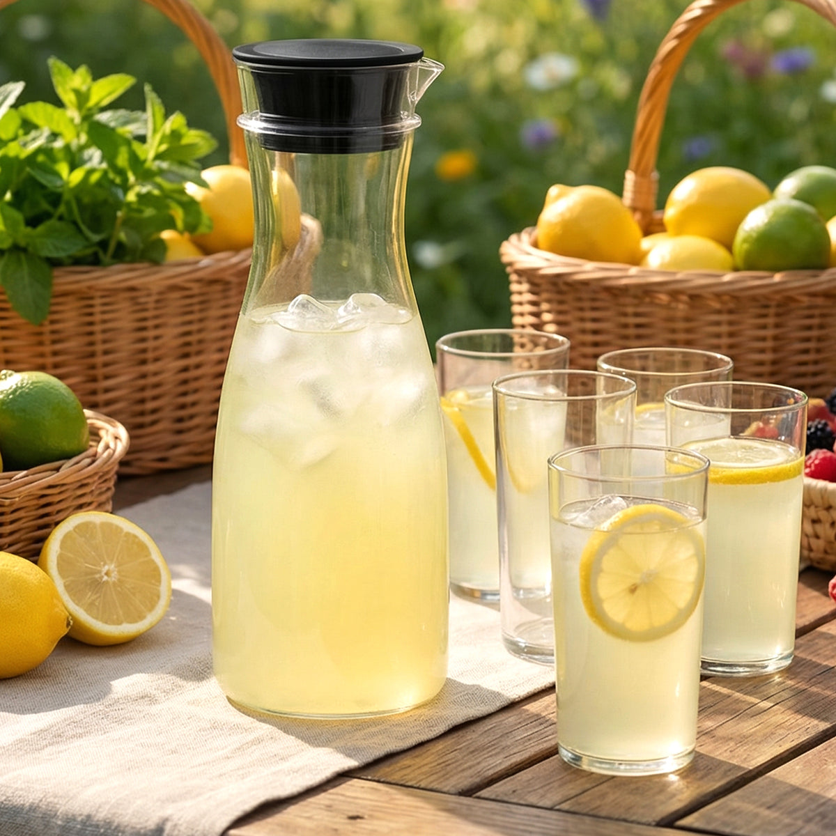Prexo Plastic Water Jug And Drinking Glass Set (1 Jug 1000ml 6 Glasses 300ml)